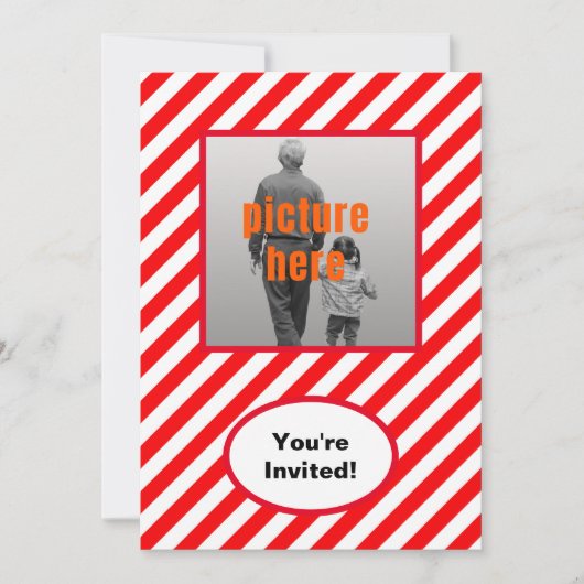 おしゃれな赤と白のキャンディー バースデー パーティー イベント 招待状 (正面)