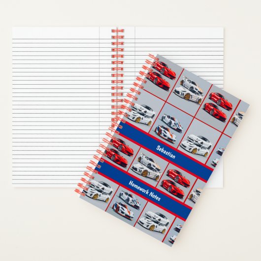 おしゃれな赤と白のスポーティなスポーツカー愛好家 ノートブック (内側)