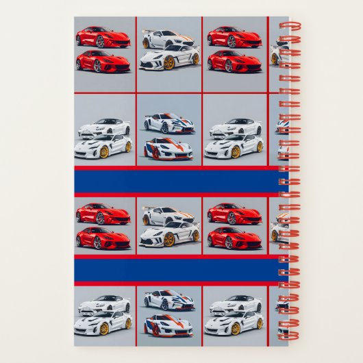 おしゃれな赤と白のスポーティなスポーツカー愛好家 ノートブック (裏面)