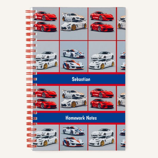 おしゃれな赤と白のスポーティなスポーツカー愛好家 ノートブック (正面)