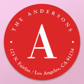 おしゃれな赤と白のモノグラム返信住所 ラウンドシール