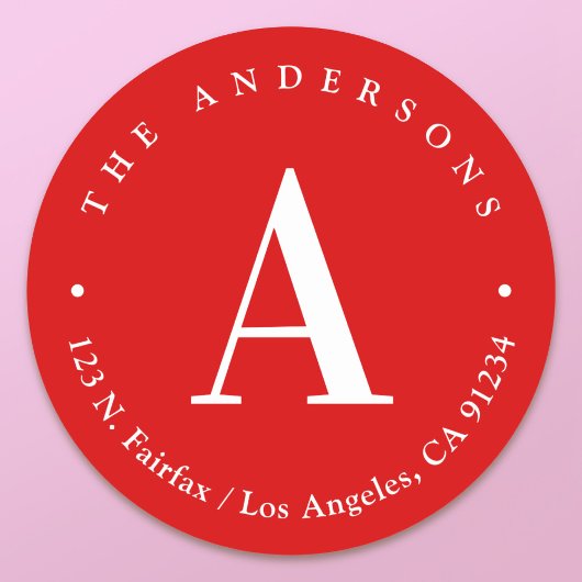 おしゃれな赤と白のモノグラム返信住所 ラウンドシール