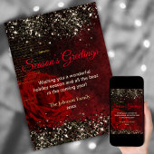おしゃれな赤と金のグリッターが輝くクリスマスと新年の挨拶カード カード