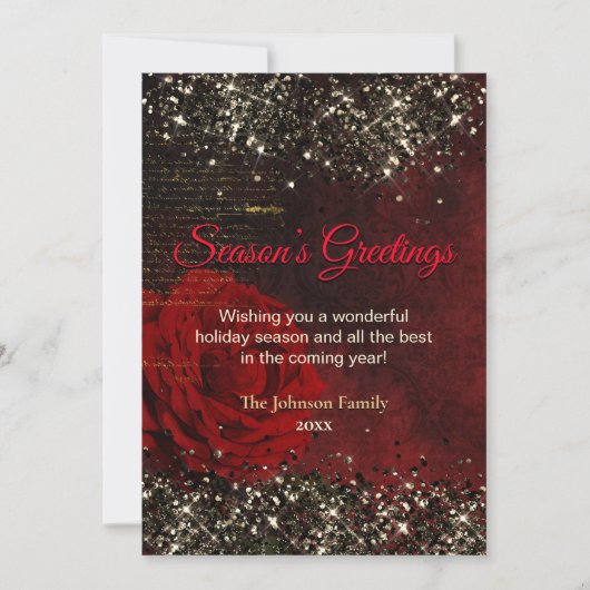 おしゃれな赤と金のグリッターが輝くクリスマスと新年の挨拶カード カード (正面)