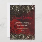 おしゃれな赤と金のグリッターが輝くクリスマスと新年の挨拶 カード (正面)