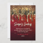 おしゃれな赤と金のドリップがクリスマスと新年の挨拶を彩る カード (正面)