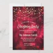 おしゃれな赤と金のホリデーライト クリスマス 招待状 (正面)