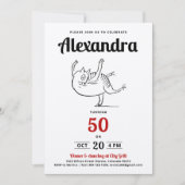 おしゃれな赤と黒と白の猫のダンス 50歳の誕生日スケッチ 招待状 (正面)