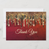 おしゃれな赤と黒と金のラグジュアリーな輝きが滴る サンキューカード (正面)
