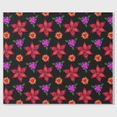 おしゃれな赤と黒のトロピカルエキゾチックフラワーパターン ラッピングペーパー (フラット)
