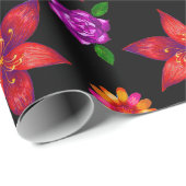 おしゃれな赤と黒のトロピカルエキゾチックフラワーパターン ラッピングペーパー (ロールコーナー)