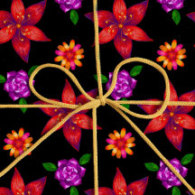 おしゃれな赤と黒のトロピカルエキゾチックフラワーパターン