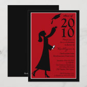 おしゃれな赤と黒の卒業お知らせカード 招待状 (正面/裏面)