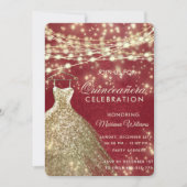 おしゃれな赤金色のストリングライトがきらきらするドレスのキンセア 招待状 (正面)