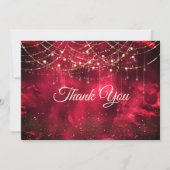 おしゃれな赤金色のホリデーライト サンキューカード (正面)