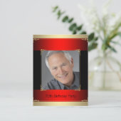 おしゃれな赤、黒、金の70歳の誕生日パーティー 招待状 (スタンド正面)