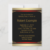 おしゃれな赤、黒、金の70歳の誕生日パーティー 招待状 (裏面)