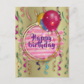 おしゃれな輝きのバルーンとストリーマー　ハッピーバースデー ポストカード (正面)