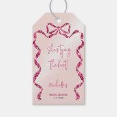 おしゃれな輝きピンクの蝶結び ウェディング ギフトタグ (正面)