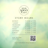 おしゃれな透明なビジネス ロゴ QR コード 店舗営業時間 ウィンドウサイン (シート3)