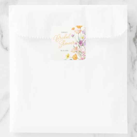 おしゃれな野の花のスクリプト形式の結婚前お披露目パーティー スクエアシール (バッグ)