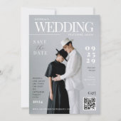 おしゃれな雑誌の表紙風のユニークな結婚式招待状 セーブザデート (正面)