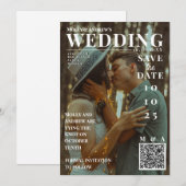 おしゃれな雑誌の表紙風の写真を使ったユニークな結婚式のSave the Dateカード 招待状 (正面/裏面)