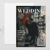 おしゃれな雑誌の表紙風の写真を使ったユニークな結婚式のSave the Dateカード 招待状 (正面/裏面)
