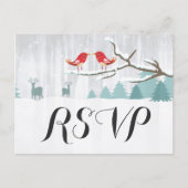 おしゃれな雪のワンダーランドの鳥と鹿の冬の結婚式の出欠確認 インビテーションポストカード (正面)