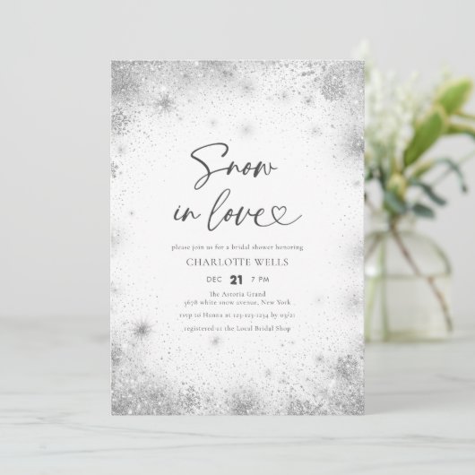 おしゃれな雪の結晶が恋に雪を降らせる ウインターブライダルシャワー 招待状 (スタンド正面)