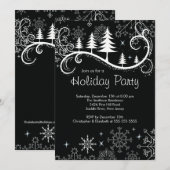 おしゃれな雪の結晶とクリスマスツリーのホリデーパーティー 招待状 (正面/裏面)