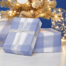おしゃれな青いギンガムチェックの家族のクリスマス ラッピングペーパー