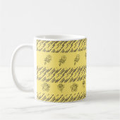 おしゃれな青いストライプと黒い花が黄色に コーヒーマグカップ (左)