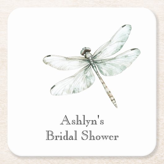 おしゃれな青いトンボの花嫁のシャワー スクエアペーパーコースター (正面)