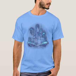 おしゃれな青いネオン街の家族 Tシャツ
