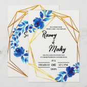 おしゃれな青いバラのウェディング招待状 招待状 (正面/裏面)