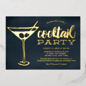 おしゃれな青いマティーニグラス パーティー 箔招待状 (正面)