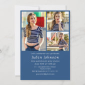 おしゃれな青いリボン 4枚の写真 卒業パーティー 招待状 (裏面)