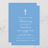 おしゃれな青い伝統的な洗礼招待状 招待状 (正面/裏面)