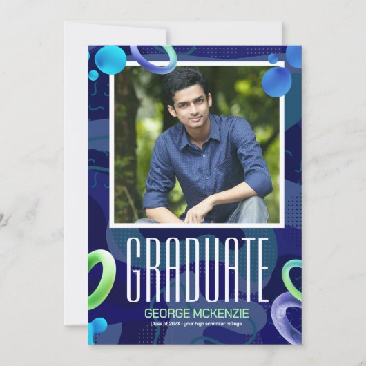 おしゃれな青い卒業式の案内をパーソナライズ 招待状 (正面)