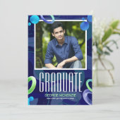 おしゃれな青い卒業式の案内をパーソナライズ 招待状 (スタンド正面)
