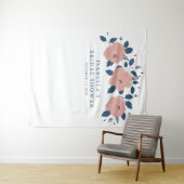 おしゃれな青い庭の花のカスタム ブライダル シャワー タペストリー (インサイチュ(横))