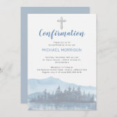 おしゃれな青い水彩画の確認招待状 招待状 (正面/裏面)