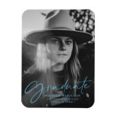 おしゃれな青い筆記体の卒業発表写真 マグネット (縦)
