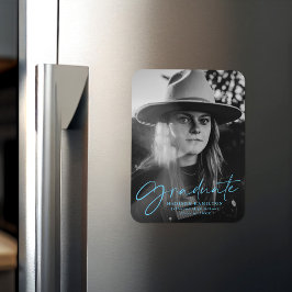 おしゃれな青い筆記体の卒業発表写真 マグネット