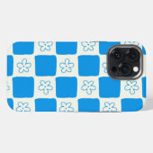 おしゃれな青い花の市松模様 iPhoneケース (裏面横)