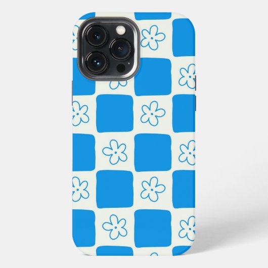 おしゃれな青い花の市松模様 iPhoneケース (裏面)