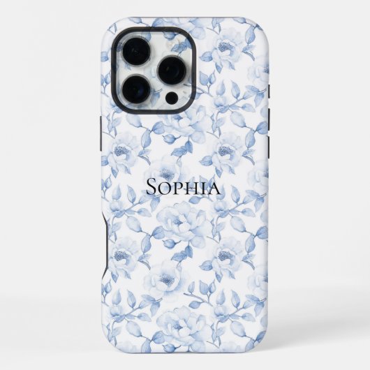 おしゃれな青い花 白い花 iPhoneケース (裏面)