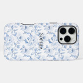 おしゃれな青い花 白い花 iPhoneケース (裏面横)
