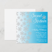おしゃれな青い雪の結晶のウィンターワンダーランド スイート16 招待状 (正面/裏面)